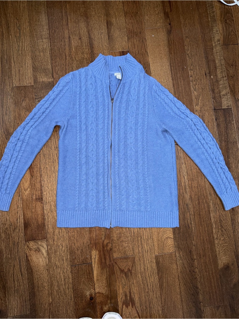 L.L. Bean Blue Cable Zip-Up Cardigan